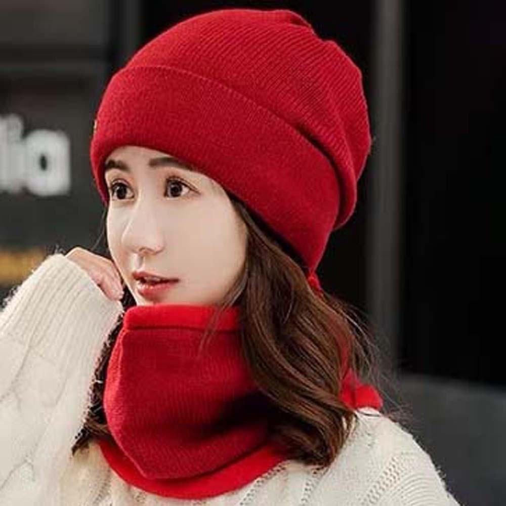 Solid Color Cap and Scarf Suit Trendy Beanie Hat Earflap Hat Compact Scarf Outdoor