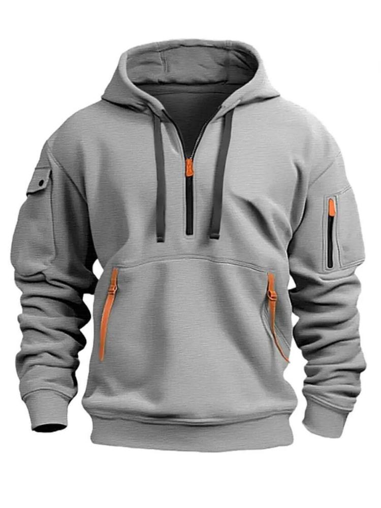 Autumn Wnter Men's Leisure Sports multi-zip arm Pocket hoodie Jumper Hoodie