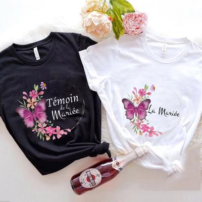 Französische Braut Hochzeitsoberteile Team Braut T-Shirt Frauen Single Junggesellinnenabschied Hen Party T-Shirts EVJF Zukünftige Braut Brautjungfern Kleidung