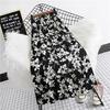 Women's Black & White Floral Chiffon Midi Skirt - High Waist A-Line Summer Style