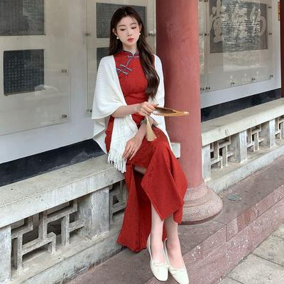 Summer Red Cheongsam Bridesmaid Clothing Engagement Dress for Women