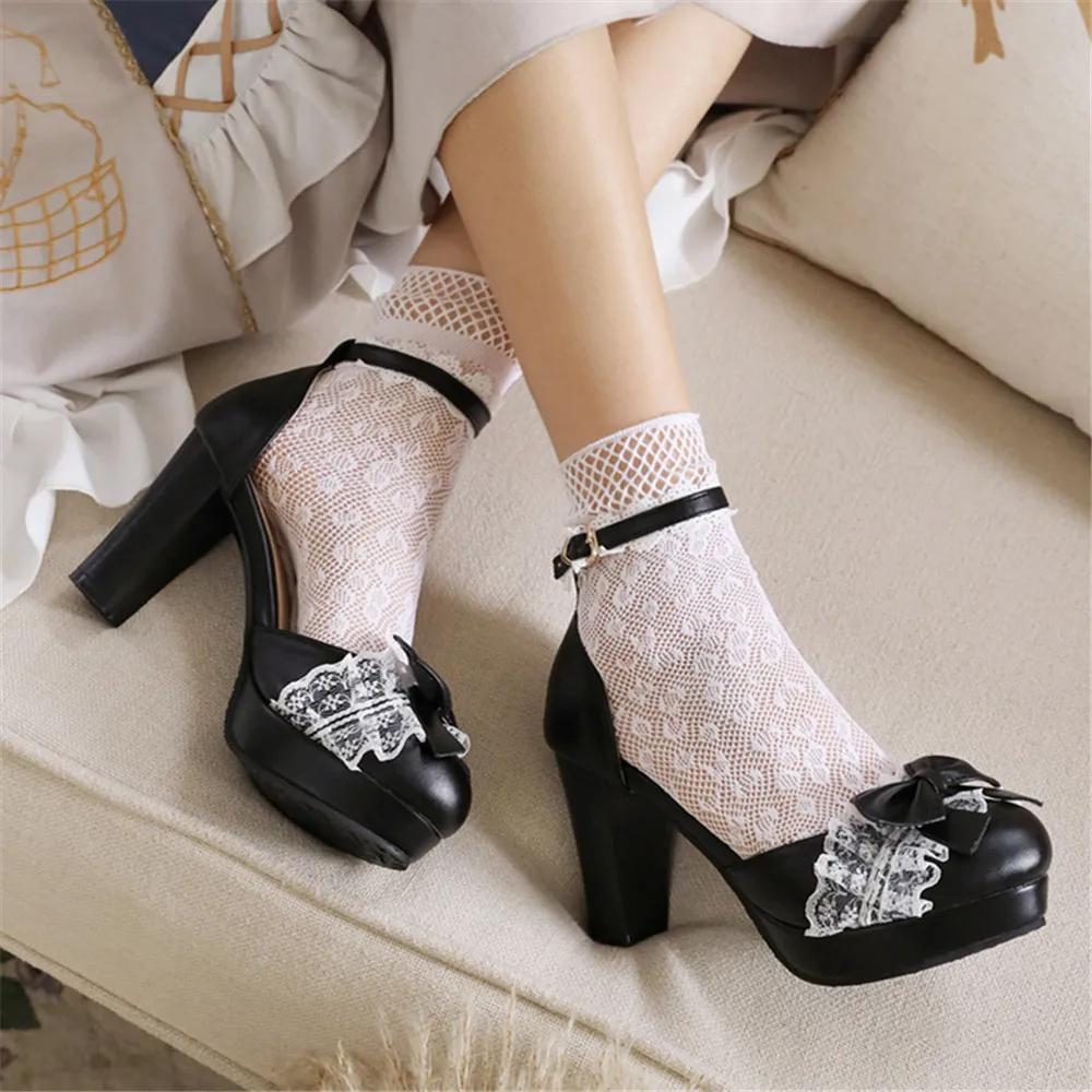 Mode 2025 Frühling Sommer Knöchelriemen Damen High Heels Mary Jane Pumps Party Hochzeit Weiß Rosa Schwarz Schleife Prinzessin Cosplay Lolita Schuhe