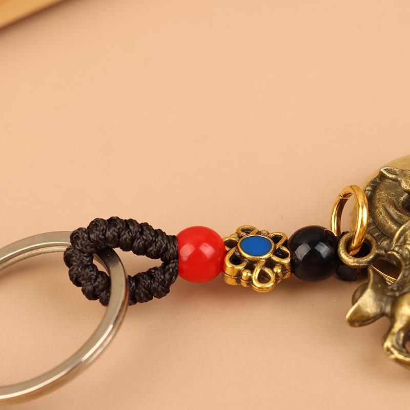 Chinese Lucky Horse Car Keychain Zodiac Brass Gourd Five Emperors Money Key Chain Metal Feng Shui Coins Lucky Key Ring