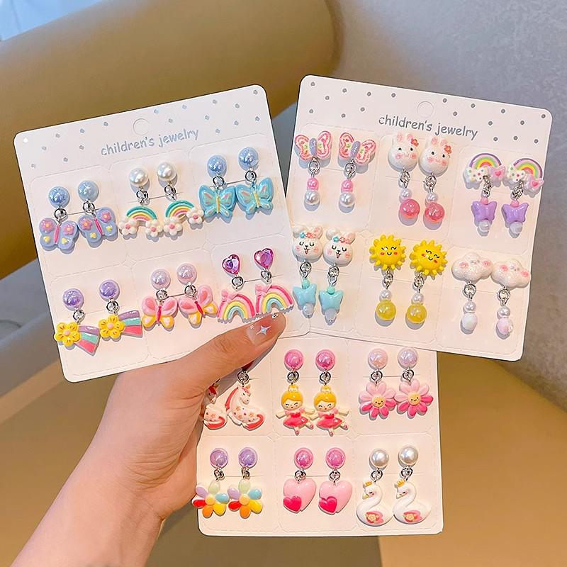 Kreskówkowe kolczyki dla dziewczynek bez przekłuwania - Słodkie, bezbolesne, letnie akcesoria na uszy dla dziecka