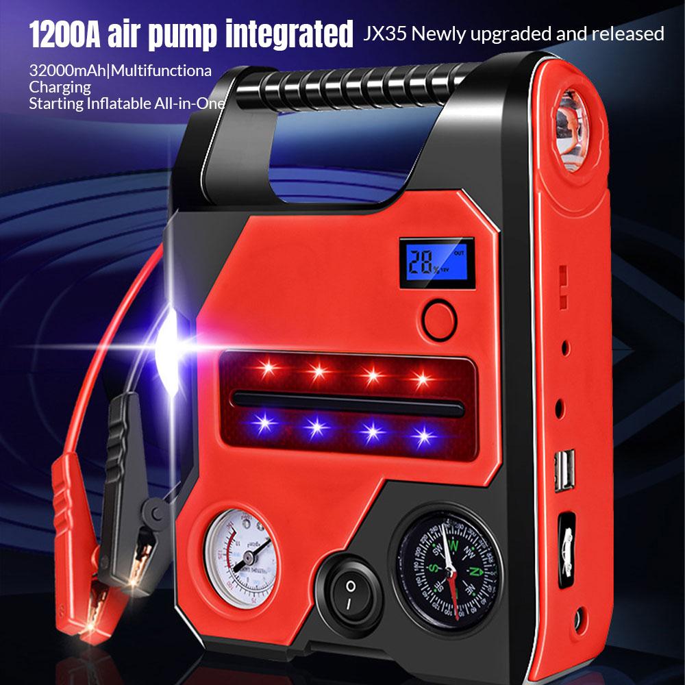 4 In1 Car Jump Starter with Air Compressor Portable Flashlight Starting Device Power Bank Battery Automotive Booster Start
