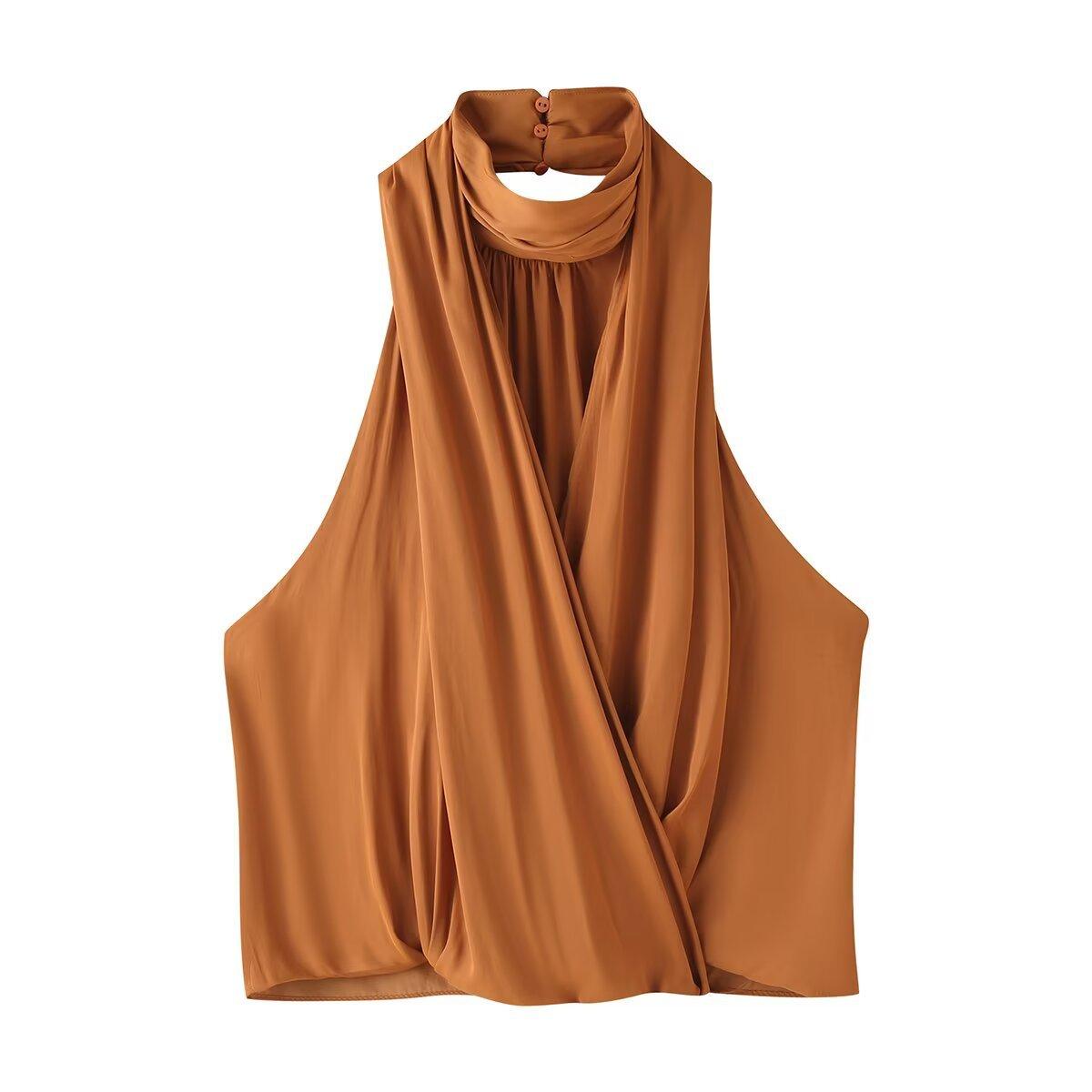 European and American style new women s wear, versatile fashion pleated satin texture top, 3223842 S