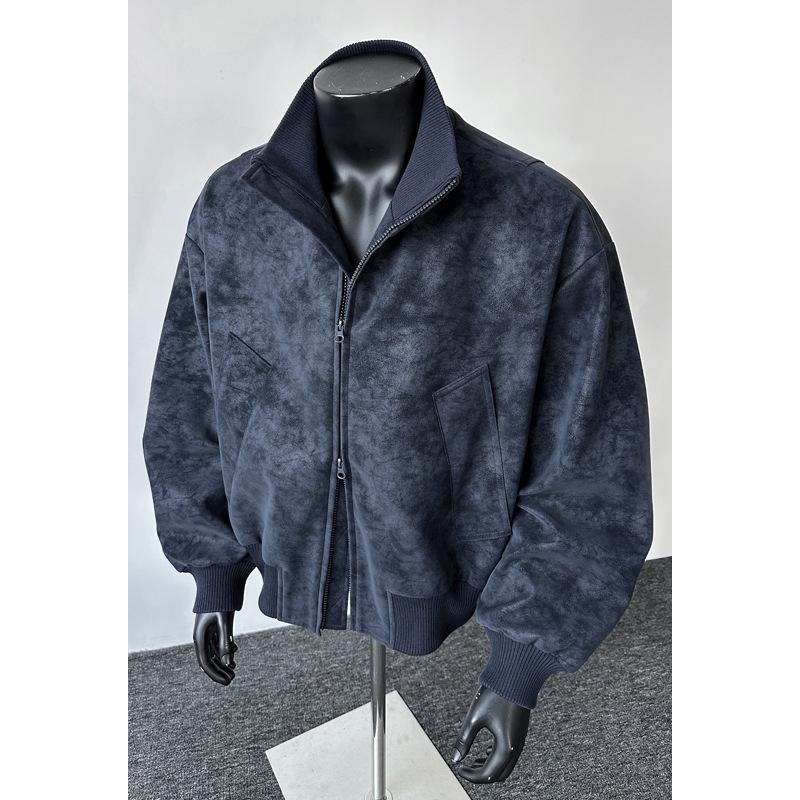 

Men s Spring and Autumn American Retro Trend Large Size Loose Casual Stand-Up Jacket M тёмно-синий