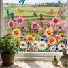 Glass Sticker Peel Stick Static Window Film Vibrant Color Spring Flowers Butterflies Pattern Window Decal Home Decor