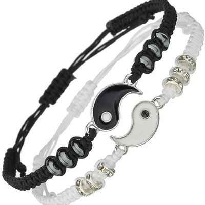 2 passende Yin Yang verstellbare Kordelarmbänder für Freundschaft, Beziehung, Freund, Freundin, Geschenk