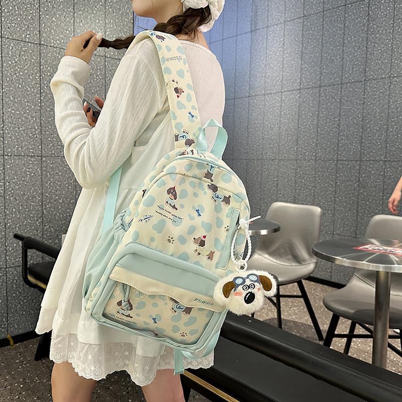Dog Printed Backpack Student Lightweight Schoolbag Girls Large Capacity Backpack