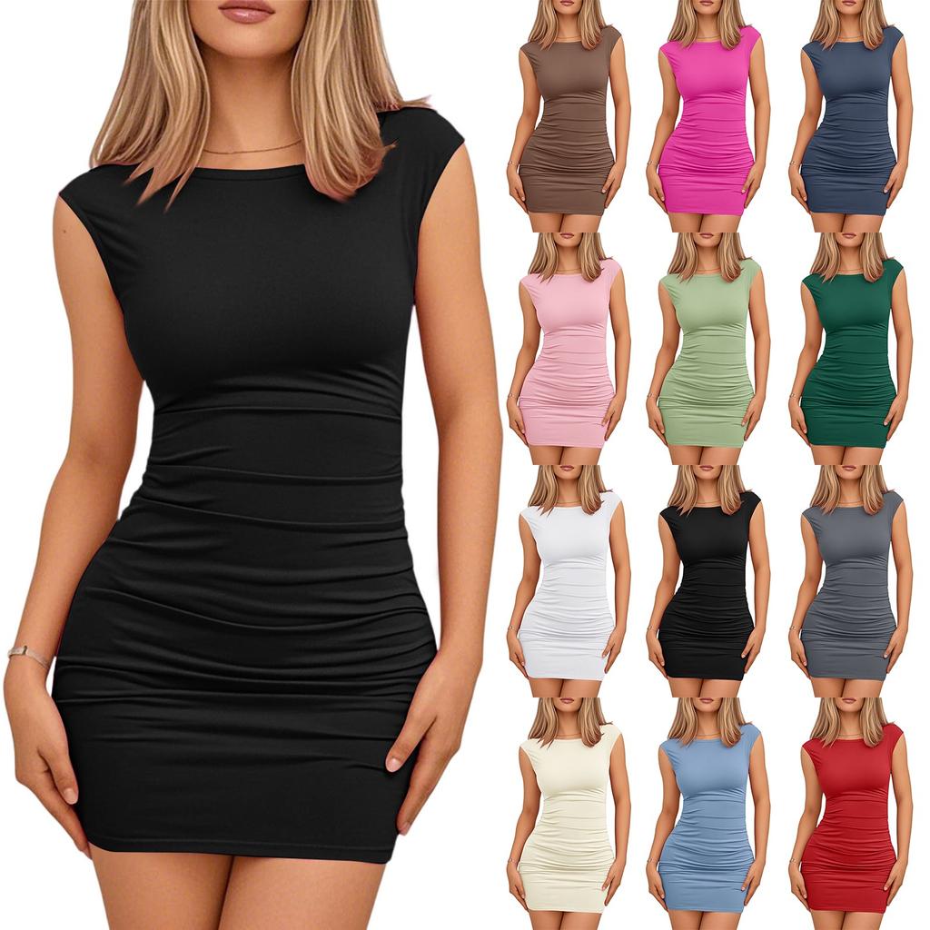 Women's Sexy Solid Color Slim-fit Wrap Buttock Pleated One-piece Skirt