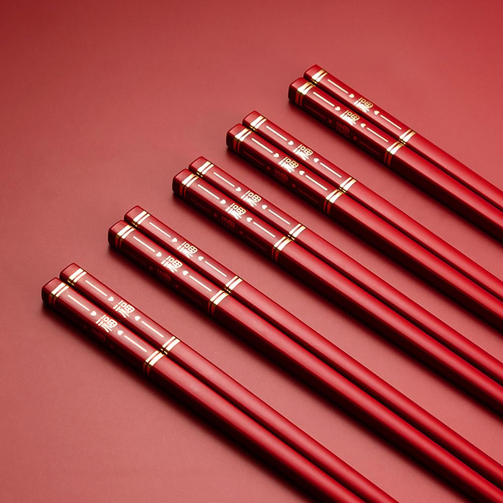 5Pairs Red Festival Chopsticks Set Anti Slip Sushi Chopstick Durable Chinese Style Alloy Chopsticks Easy To Clean Reusable