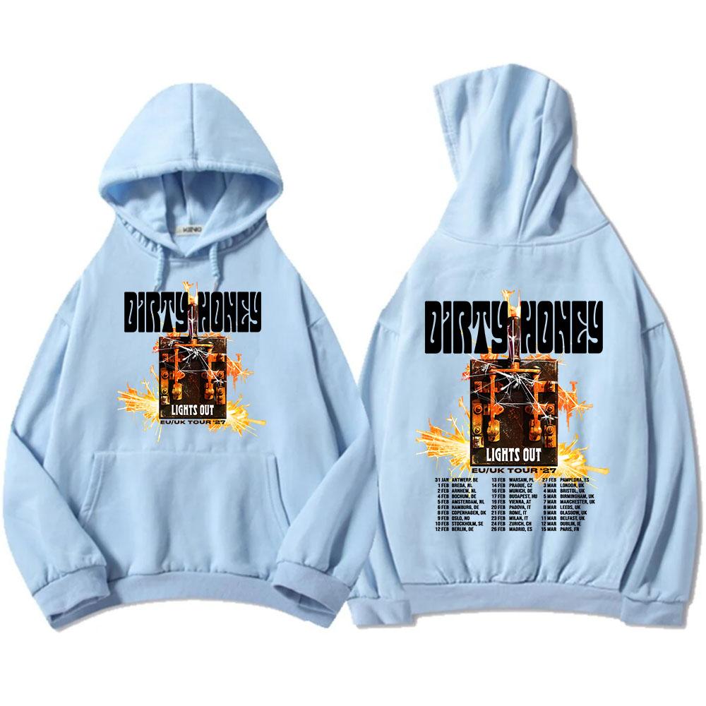 Dirty Honey Lights Out EU/UK Tour Hoodies Unisex Streetwear Fashion Long Sleeve Hooded Sweatshirt Graphic Print Merch Women Men
