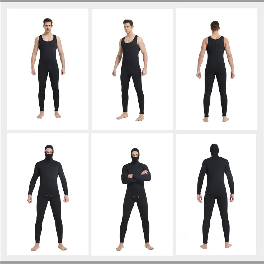 MORGEN SKY Wetsuit for Integrated Top and Bottom Long John MY011 and Bottom Men, 3mm, Spearfishing, Diving, Hood, 2-Piece, Set, (Top Set, M)