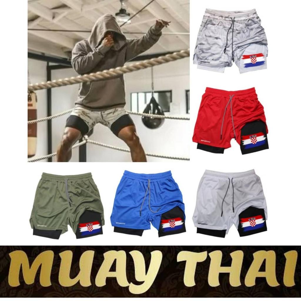 Croatia Flag Camouflage Muay Thai Kick Boxing Shorts Men Women Unisex Sportswear Double Layer Quick Dry Breathable Training Sport Gym Fitness Workout