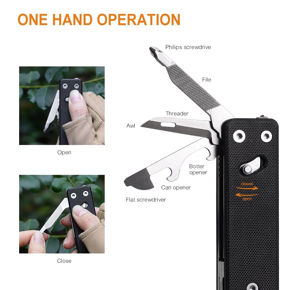 ROXON KS2E Elite D2 Blade 13 In 1 Multi-Tool Functional Pocket Knife with Large Scissors, G10 Handle, Pocket Clip, Perfect for