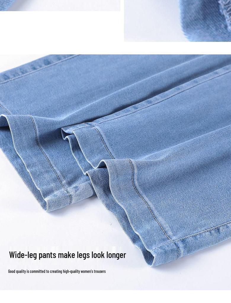 Women's National Style Tencel Button-Up Wide-Leg Jeans - 2026 Summer Slim Straight Casual Pants