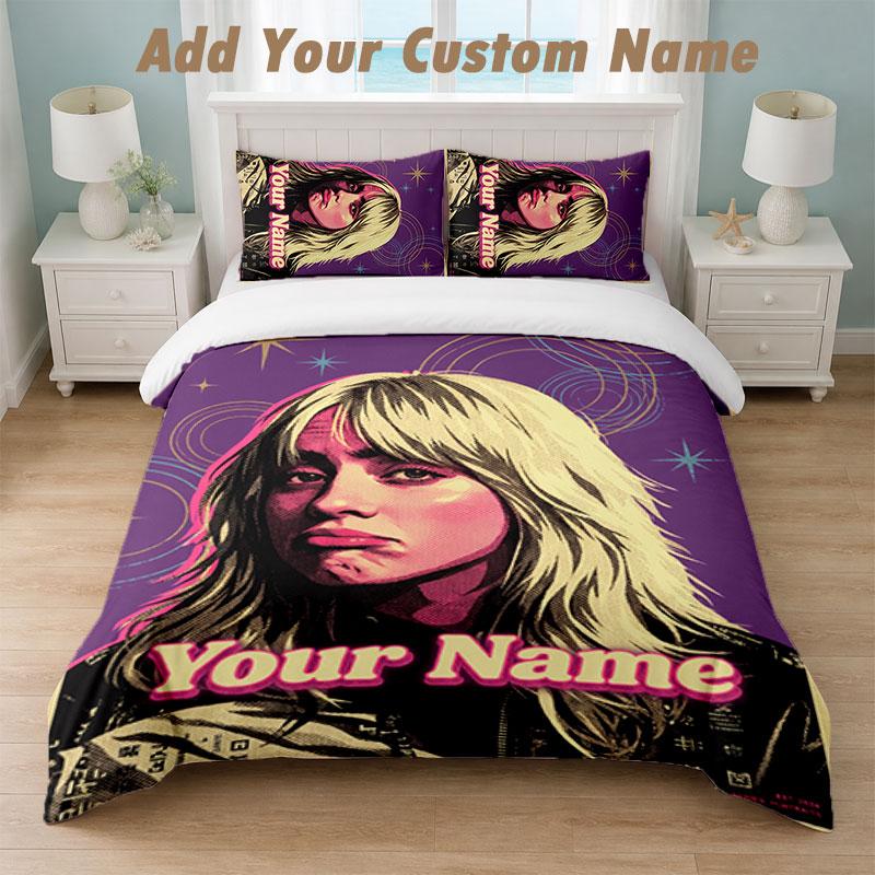 Bedding Set 1 Duvet Cover 2 Pillowcases Billie Eilish Print Soft Bed Linen Bedroom Decor