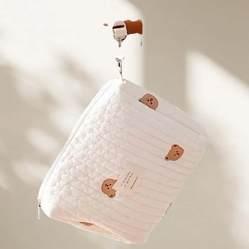 Cotton Embroidery Diaper Bag with Zipper Portable Reusable Nappy Sanitary Pads Organizer Stroller Handbag for Baby Supplies