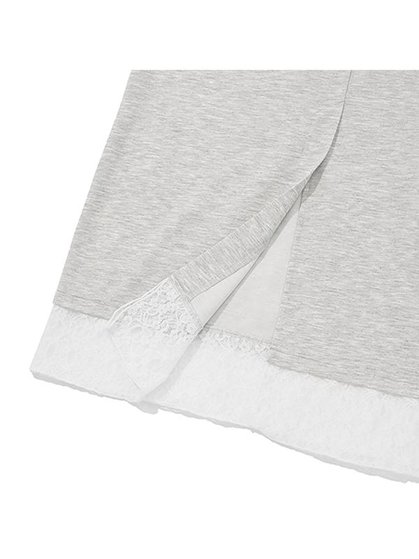 Kirsh Lace Point Jersey Long Skirt [Melange Grey]
