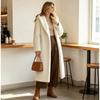 TrendHub Faux Fur Long Coats Solid Lace Up Jackets Hooded Long Sleeves Single Breasted Straight Elegant Casual Autumn Winter