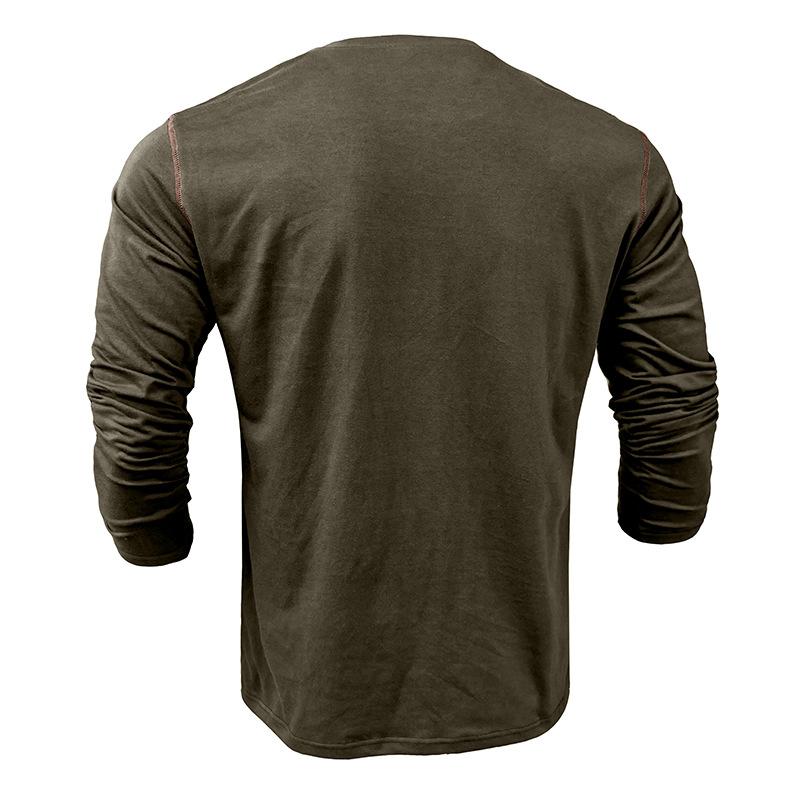 European and American Style Men's Henry Shirt Long Sleeve T-shirt Spring Autumn Color-block Knitted Button Top