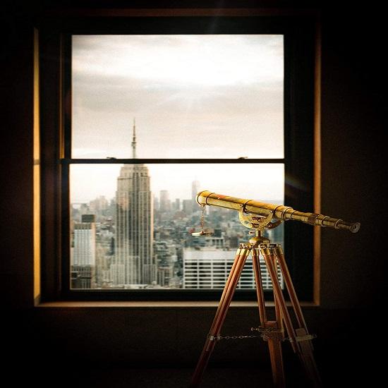 Telescop nautic manual din alamă cu trepied din lemn Telescop funcțional maritim