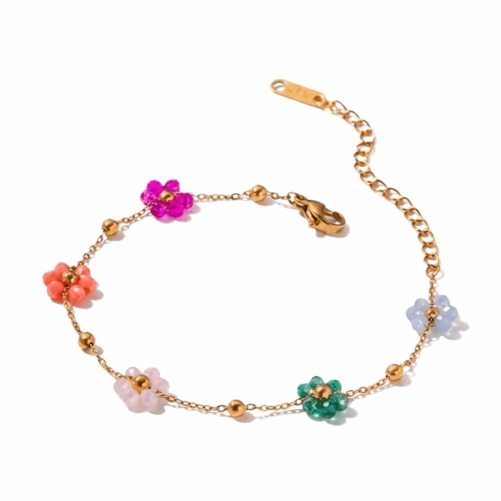 

Colorful Beaded Heart Necklace Exquisite Plating Waterproof Jewelry Flower Chain Bracelet Party Bracelet