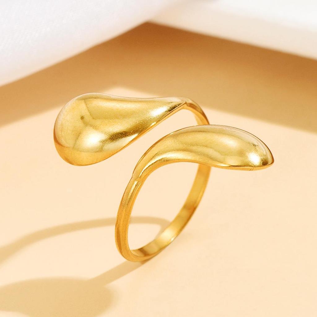 Stainless Steel Geometric Water Drop Ring - Simple, Fashionable Open Design with Light Metallic Finish.
