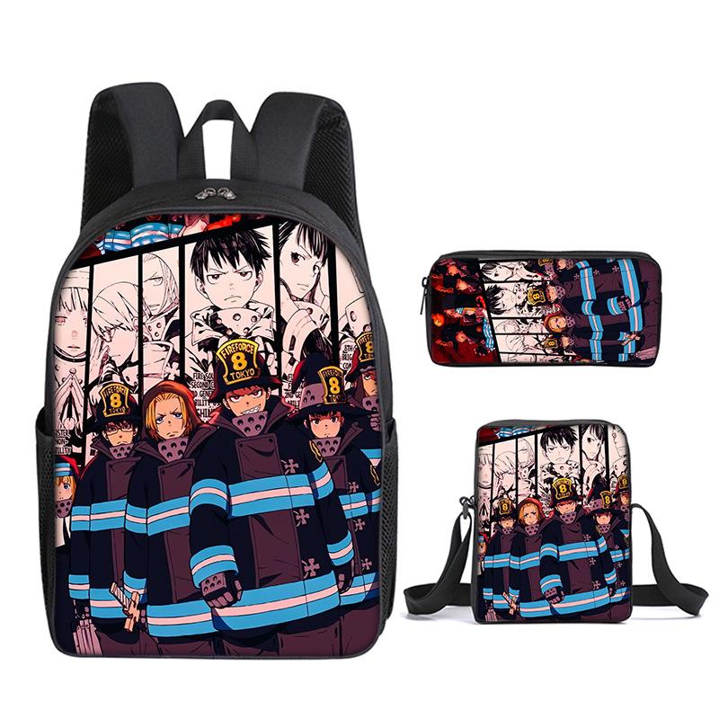 Classic Funny Fire Force season 3 3D Print 3pcs/Set pupil School Bags Laptop Daypack Backpack Inclined shoulder bag Pencil Case