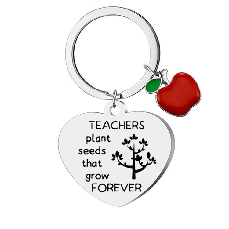 Fashion Heart Shaped Stainless Steel Keychain Teachers Day Grateful Gift Graduation Back To School Gift Jewelry Keychain for Backpack Bag Pendant