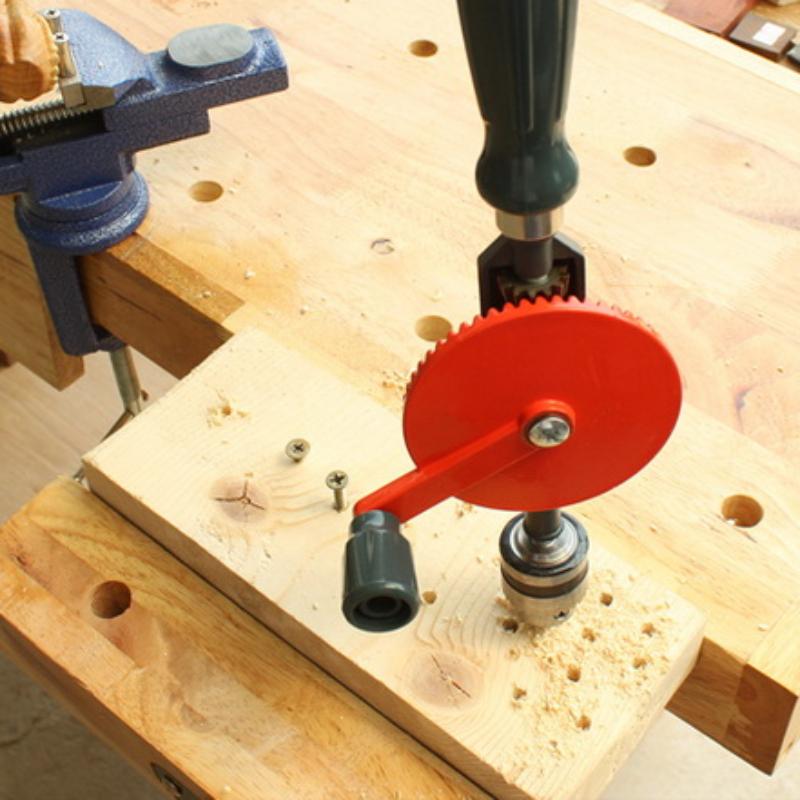 Multi-function Hand Crank Manual Drilling Tool Wood-plastic Double Gear Wood Puncher Set