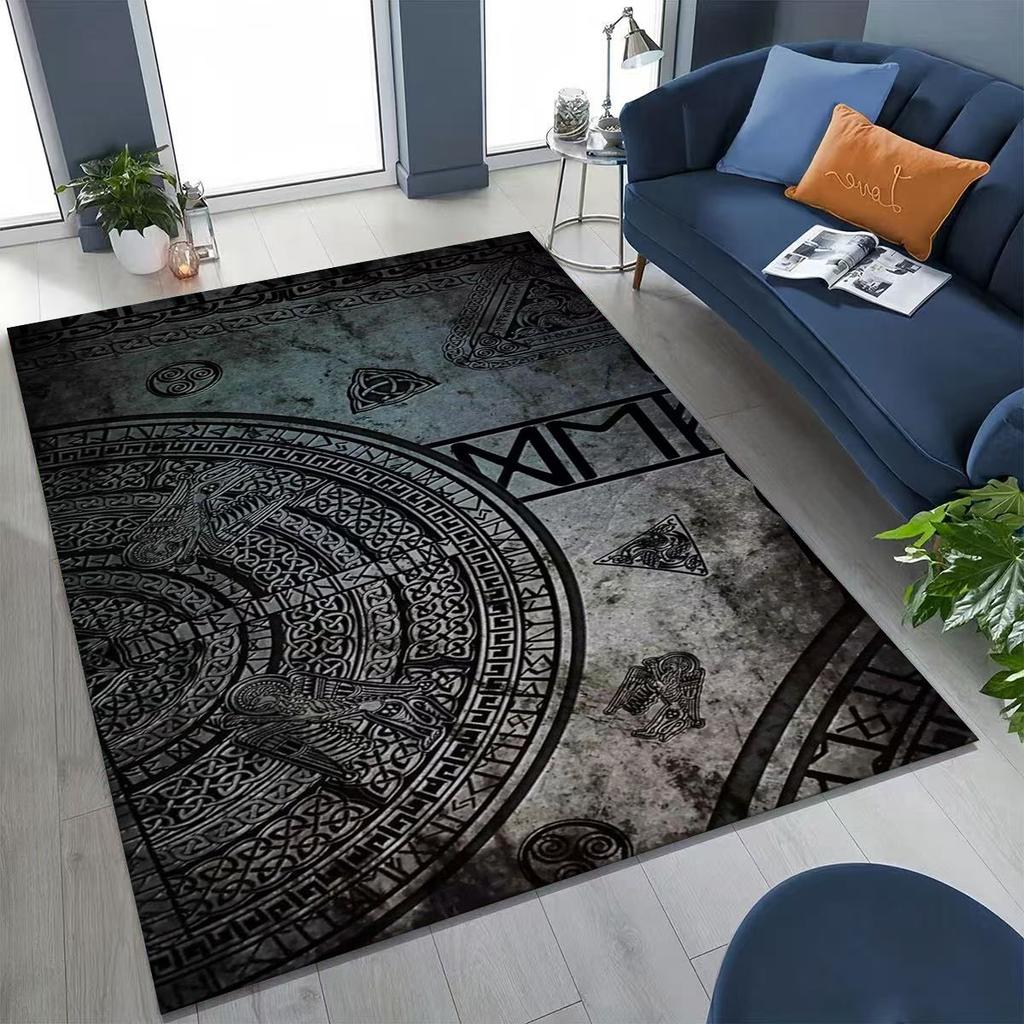 Nordic Viking Warrior Symbol Valhalla Valknut Rune Moto Rug for Bedroom Living Room Sofa Home Doormat Decor,Non-slip Floor Mat