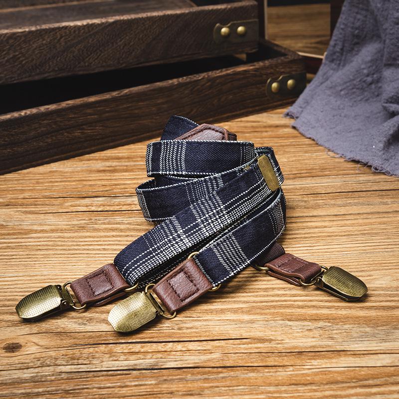 Retro Plaid Y-Shape Suspenders with Strong Three-Jaw Clips for Adults