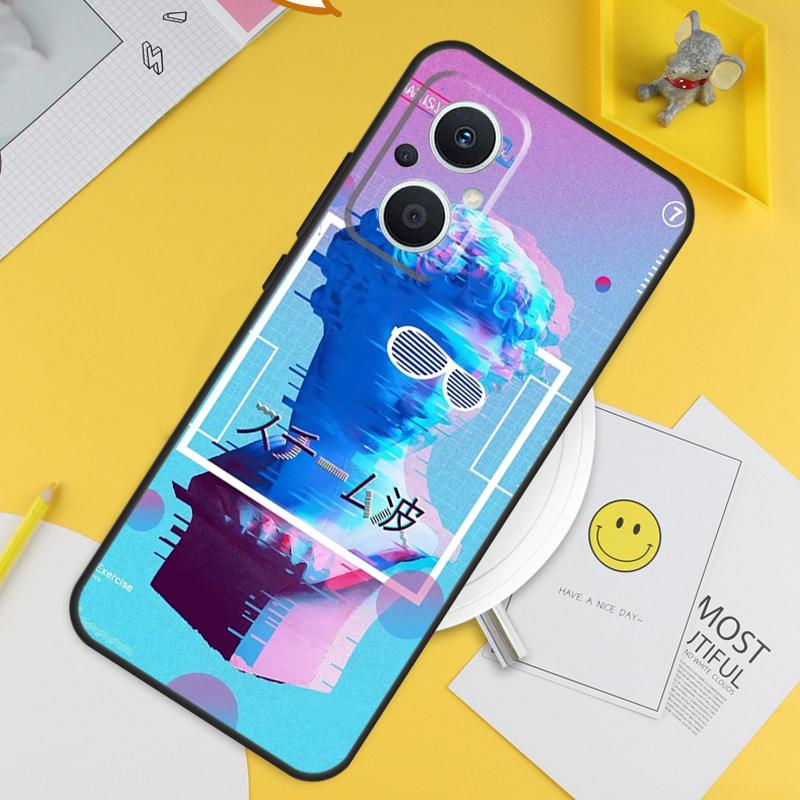 Great Wave Retro Cyber Statue For OPPO Reno 12F 14F 13F 11F 10 11 12 13 14 Pro 7 8 Lite 8T OPPO Find X6 X5 X8 X9 Pro Case