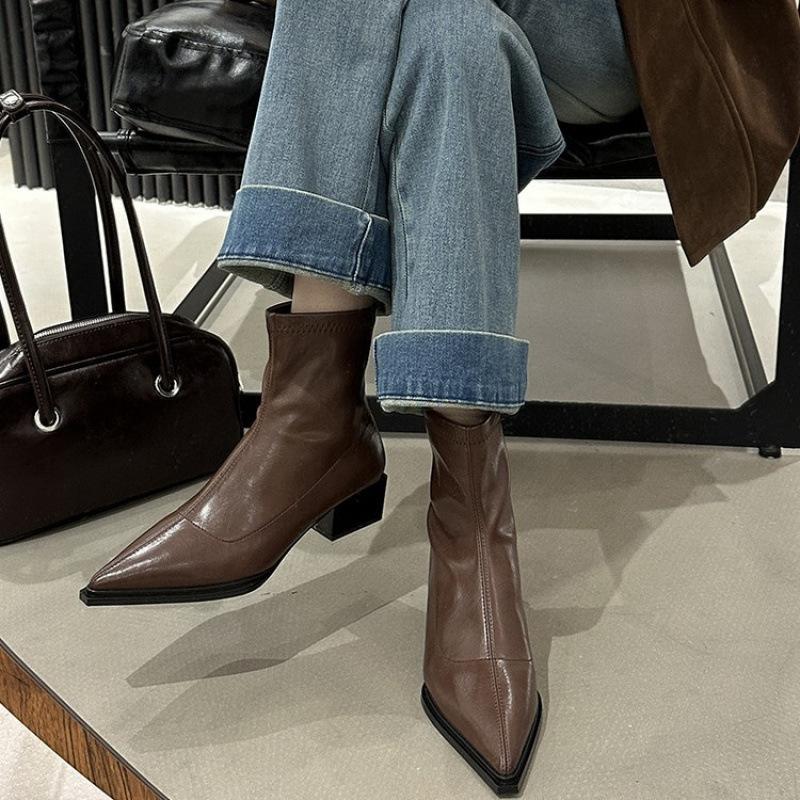 Pointed short boots women's 2025 autumn and winter new women's boots thick heel boots short boots thin boots Martin boots knight boots