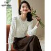 Elegant French Lace Pearl Button Long Sleeve Blouse