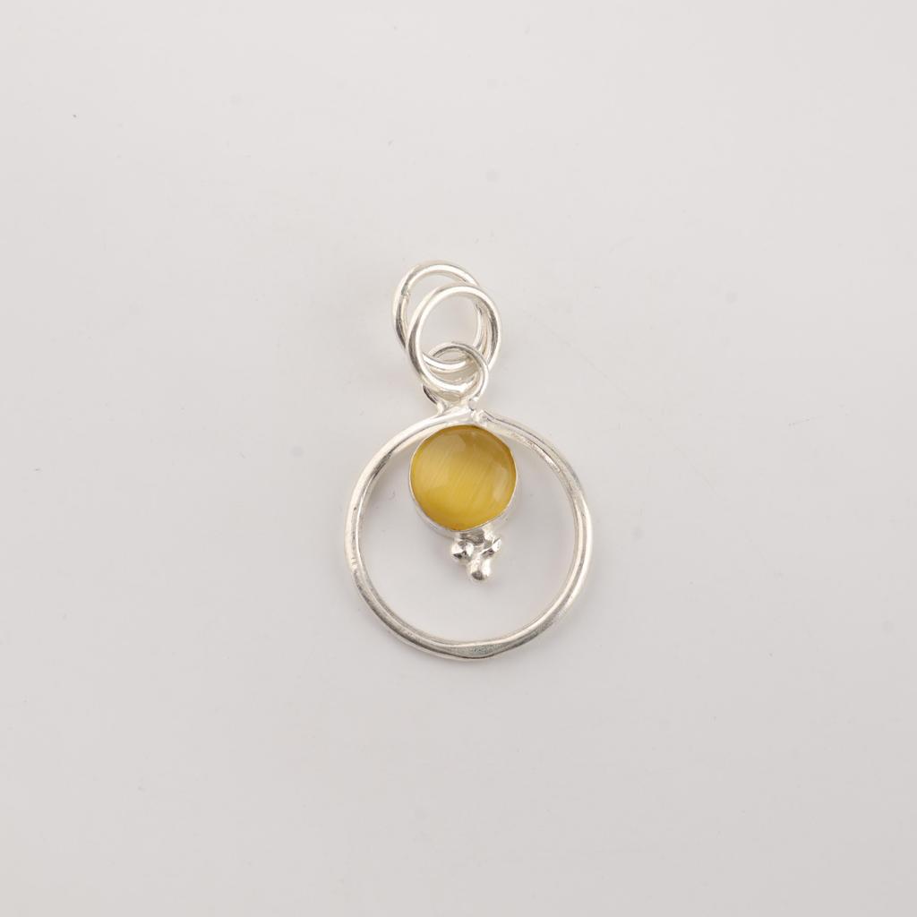 Yellow Cat's Eye Gemstone 925 Sterling Silver Jewelry Partywear Pendant 1.2" For Her PP-68-38