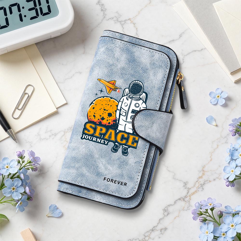 Stylish Astronaut Printed Wallet Portable Multi Card Holder Fashion Casual Daily Purse