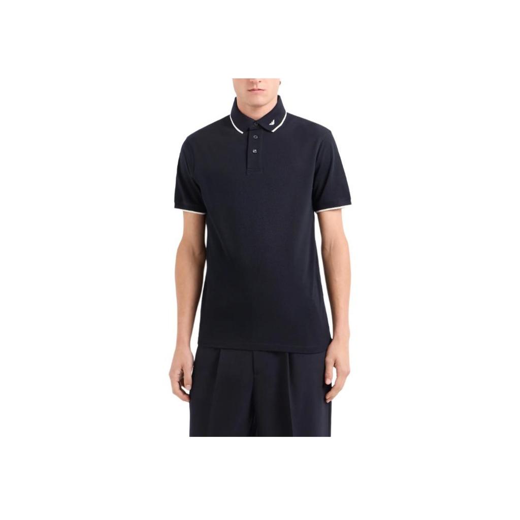 Emporio Armani SS24 Striped Logo Jacquard Straight Casual Short Sleeve Polo Shirt Men Polo Shirts Black 6D1F65-1JTKZ-00B9