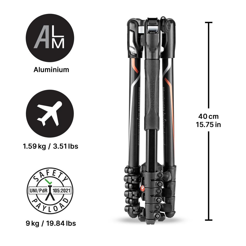 Manfrotto Befree Advanced Aluminum Tripod Kit with Quick Release Plate for Sony and Tripod, 4-Section, Lever-Lock Type, L-Type 7 9 (MKBFRLA-BH)
