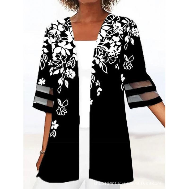 IHUASU Women's Vintage Casual Spring Autumn Short Sleeve Jackets & Coats
