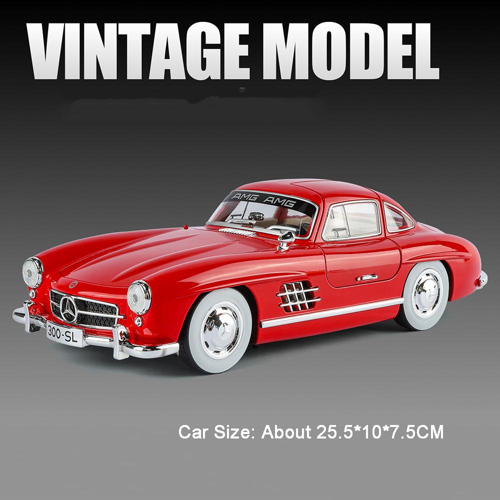 1:18 Scale 300SL Cars Toy Model Alloy Diecast Wheels Turned Miniature Vintage Car with Light Music Vehicle Kids Xmas Toys