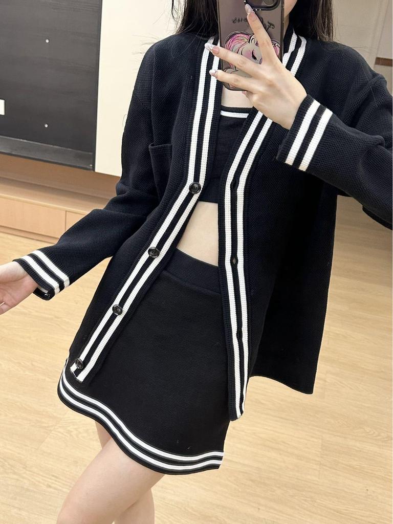 Spring/Summer Knit Yoga Cardigan, Bra, & Tennis Skirt - Casual Three-Piece Sportswear Set