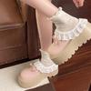 2025 spring bow bag head half slippers women's new platform lace edge loafers heightening versatile muffin shoes