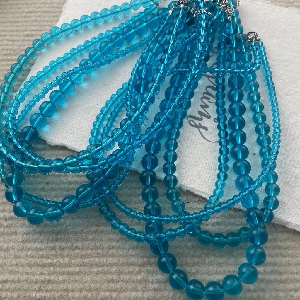 Summer ice blue high-transparency crystal necklace, sea blue treasure color niche collarbone chain, women's personality cold and simple