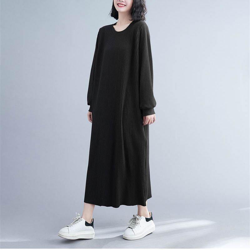 Dress for Woman Cotton Plus Size Loose Stretch Casual Solid Color Soft Long Sleeve Dresses