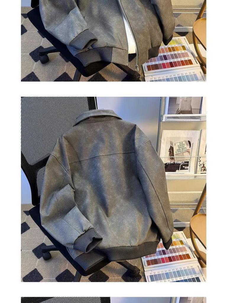 Men's Trendy Retro Brown Leather Baseball Jacket - Suede, Short, Roguish Style for Spring/Autumn