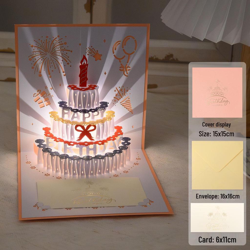 3D Pop-Up Birthday Sound Card with Recording Light - Cake Design for Boyfriend/Girlfriend Gift