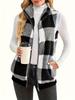 Women's 2025 Autumn/Winter Plaid Plush Sleeveless Cardigan with Stand-up Collar and Zipper